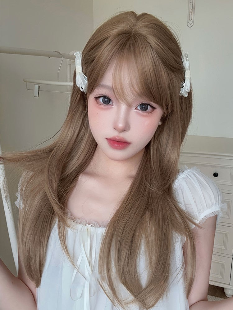 Pony mit Air Brown 65CM leichte Perückenlänge glatt