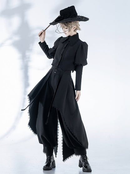 Lolita Black Gothic Cropped with Curved Wizard-Inspired Top Ouji Hemline