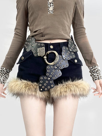 ヴィンテージ Y2K シャギートリム ブラック ショーツ