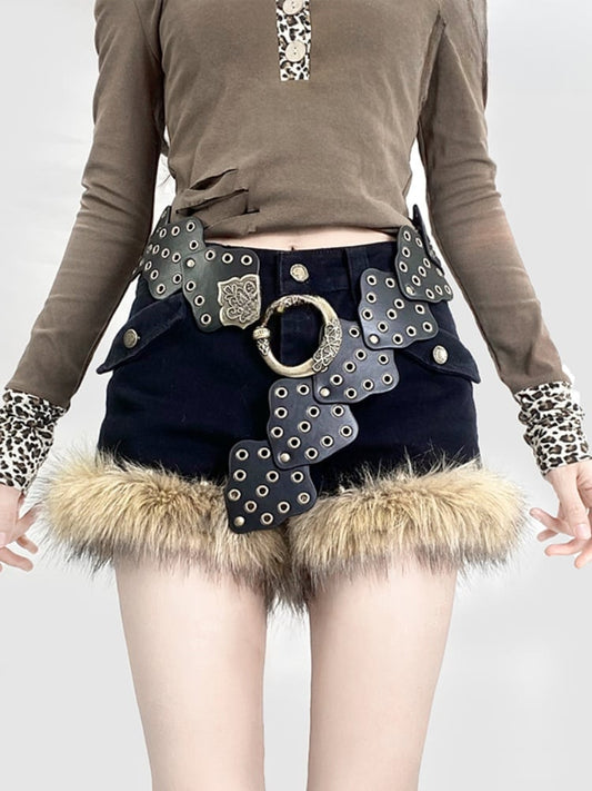 ヴィンテージ Y2K シャギートリム ブラック ショーツ