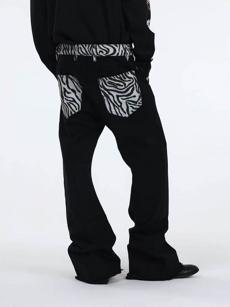 Zebra Print Black Curved Leg Denim with Dual Hem - DETW OnLine