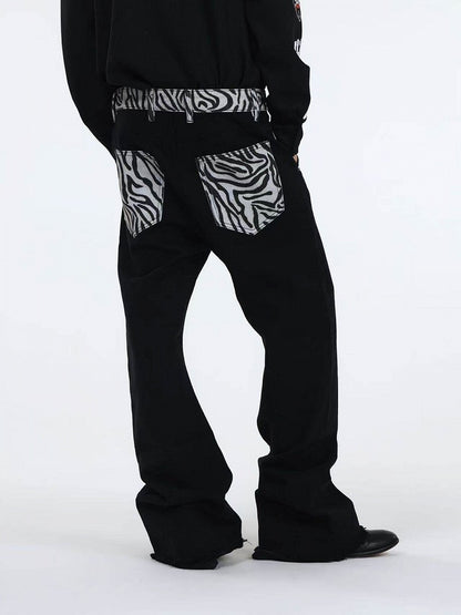 Zebra Print Black Curved Leg Denim with Dual Hem - DETW OnLine
