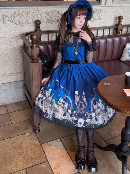 Blue Square Neck Skeleton Cross Gothic JSK Dress - NnSTAR