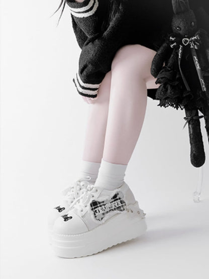 White Punk Bone Applique Silver-tone Studs Platform Shoes