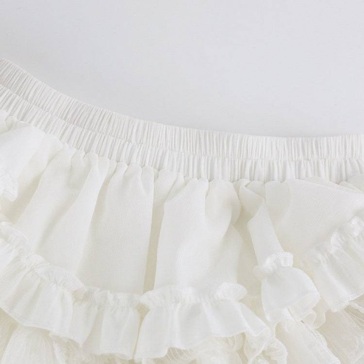White Tiered Lace Skirt with Built-In Shorts - serendipity