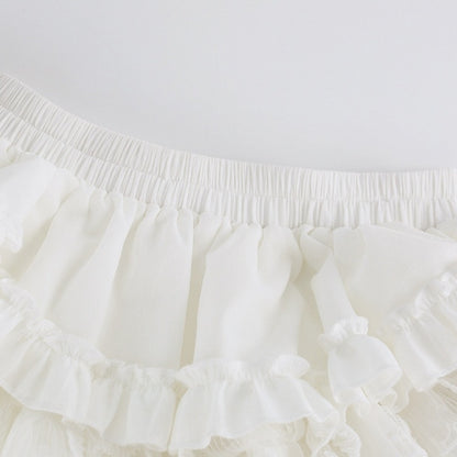 White Tiered Lace Skirt with Built-In Shorts - serendipity