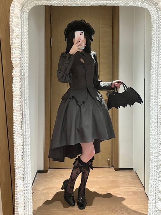 Dark Gothic Skirt Gray High-low Lolita