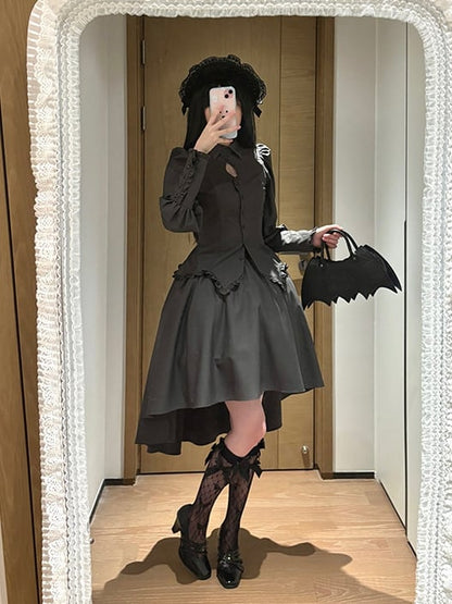 Dark Gothic Skirt Gray High-low Lolita