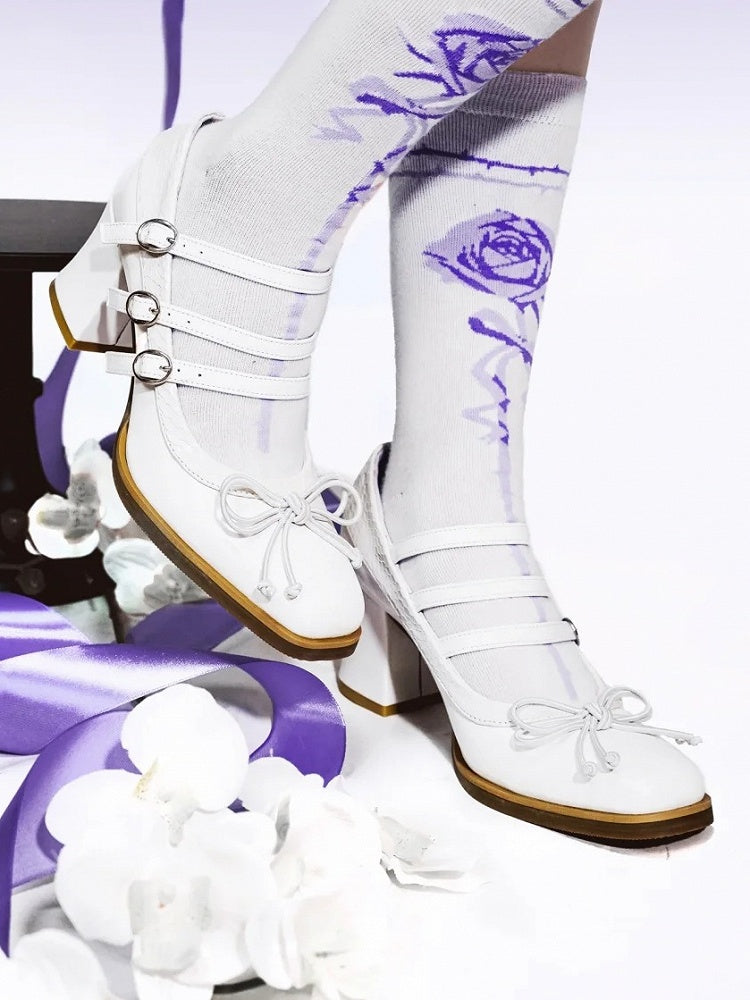 Top Square PU Schleife an Schuhen Weiß - Toe Gothic