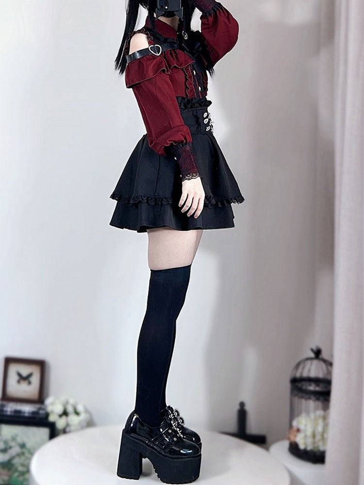 Skirt High Tiered Black Kei Waist Jirai