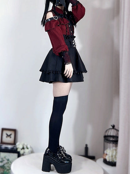 Skirt High Tiered Black Kei Waist Jirai
