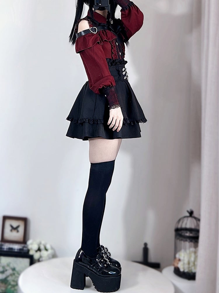 Black Kei Jirai Skirt Tiered Waist High