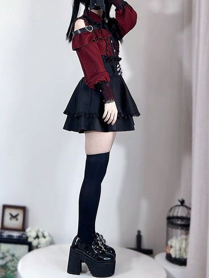 Black Kei Jirai Skirt Tiered Waist High