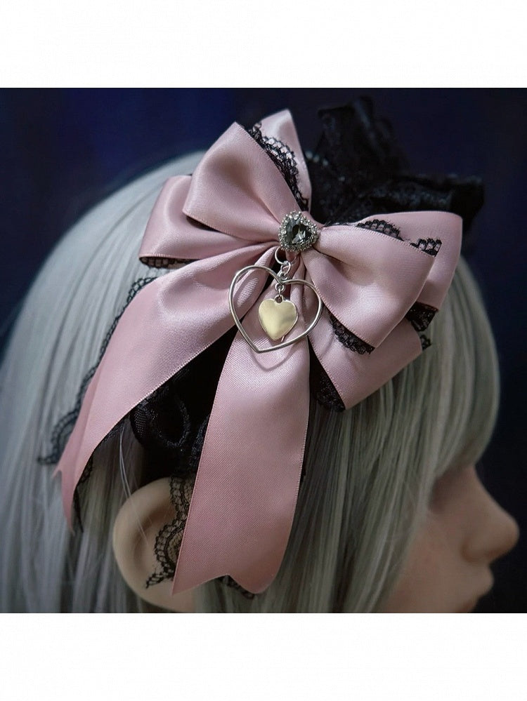 Black and Pink Ruffled Lace KC Bow - Strange Sugar