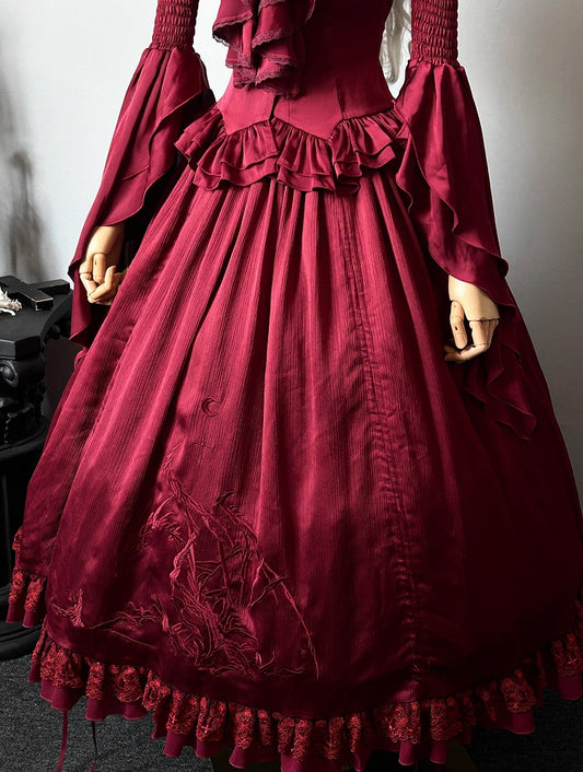 Roter Gothic-Lolita-Rock mit Drachenknochen-Kordelzug