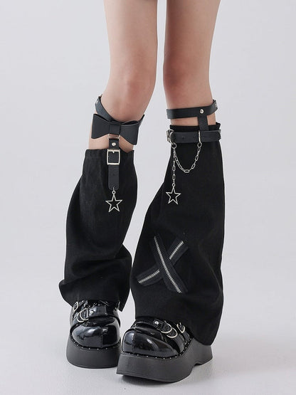 Black Denim Leg Warmers with Bow - Solost