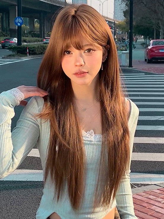 Gerader Pony mit Perückenlänge Air Brown 73CM