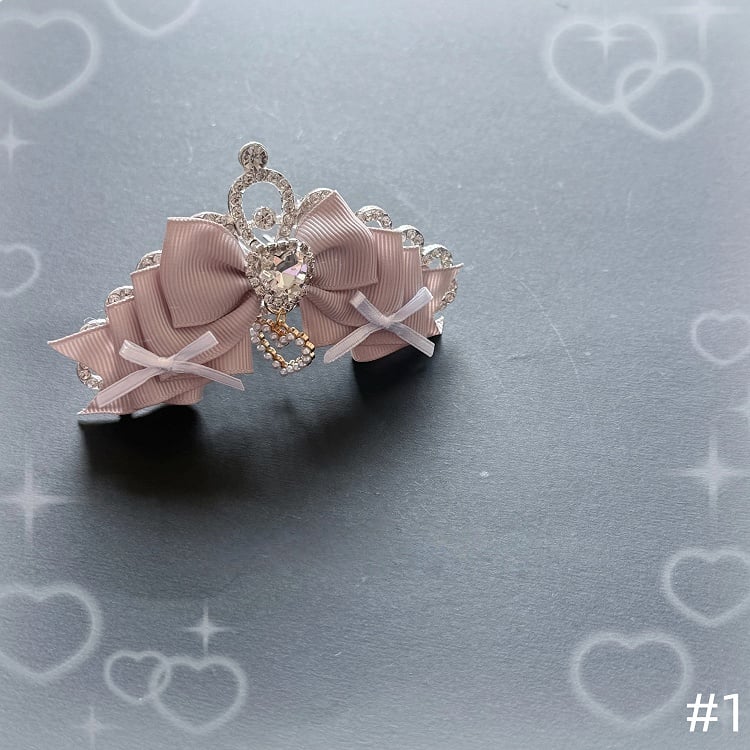 7-Style With Bow - Rhinestone Pink Jirai Hairclips Kei