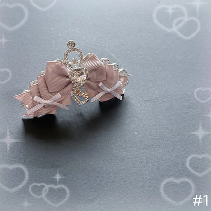 7-Style With Bow - Rhinestone Pink Jirai Hairclips Kei