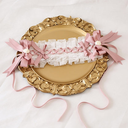 Pink Hairband Off-White With Bows Elegant Lace