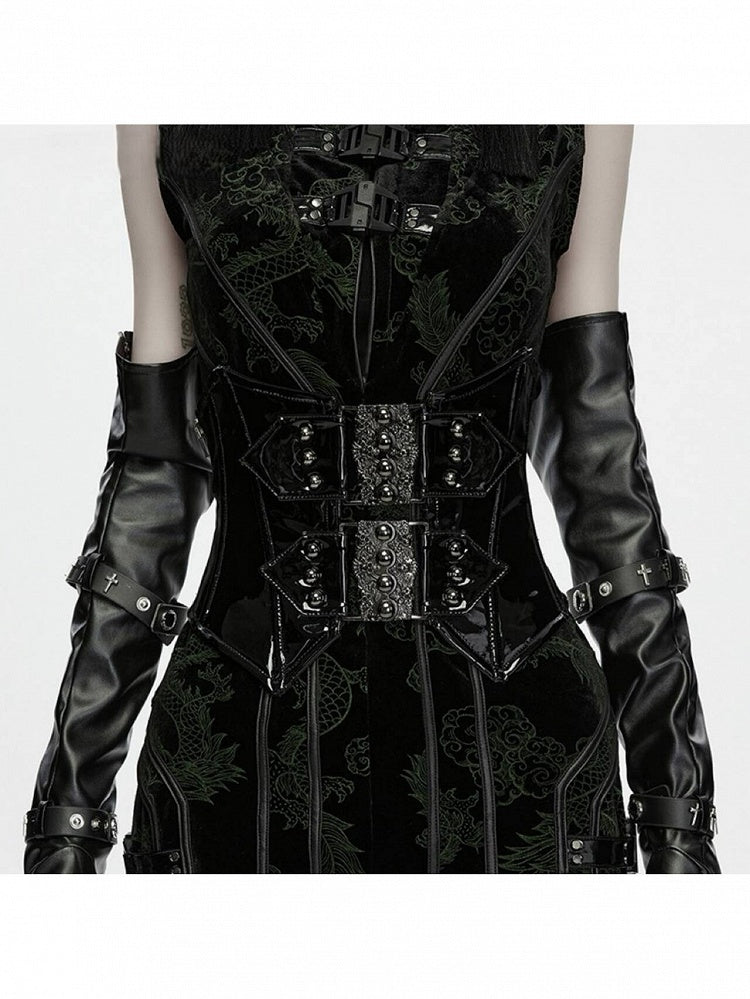 Lace-Up Black Gothic Patent Leather Corset Belt - Punk Rave