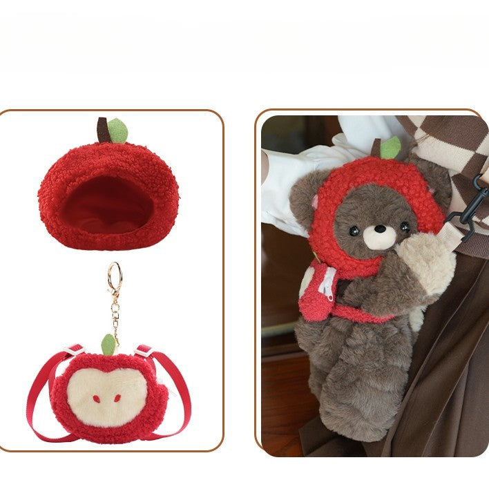 Brown Size Hat Red Bag Apple Bear Plush Backpack Backpack/Crossbody + Middle/Large Keychian