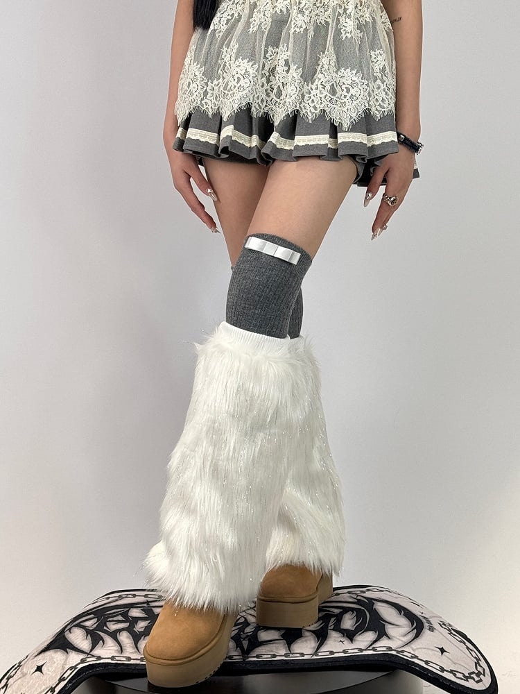 Thread Shimmer Plush Y2K-Style Design Warmers Black/White Leg 25CM/40CM