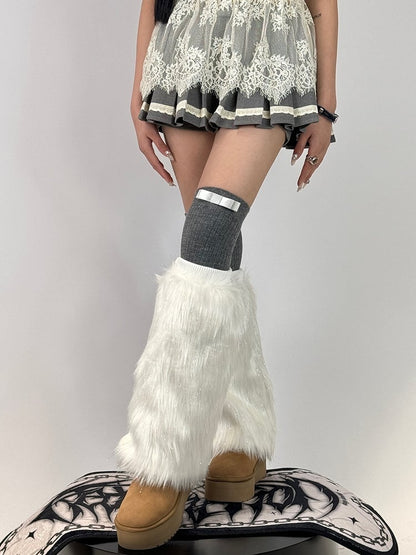 Thread Shimmer Plush Y2K-Style Design Warmers Black/White Leg 25CM/40CM