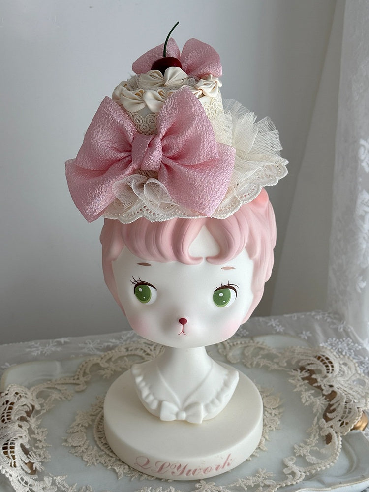 Cherry Decorated Bows Mini Pink Lolita Hat Cake