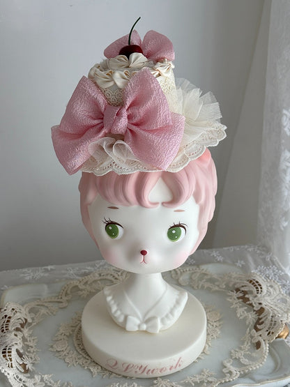 Cherry Decorated Bows Mini Pink Lolita Hat Cake