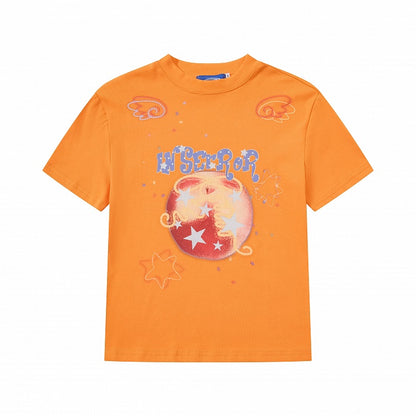 Orange Crew-Neck Tee with Fruit & Star Motif - Languid Park