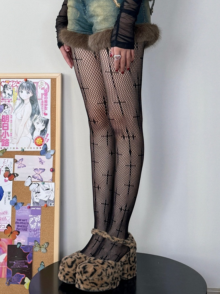 Cross Black/White Gothic Tights Pattern