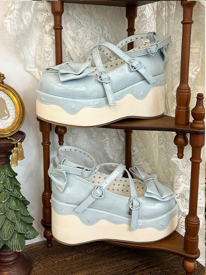 Design PU Blue Crisscross Sweet Platform Shoes - Lolita