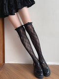 Stockings Trim White/Light Bowknot Yellow/Black Details Lace Overknee