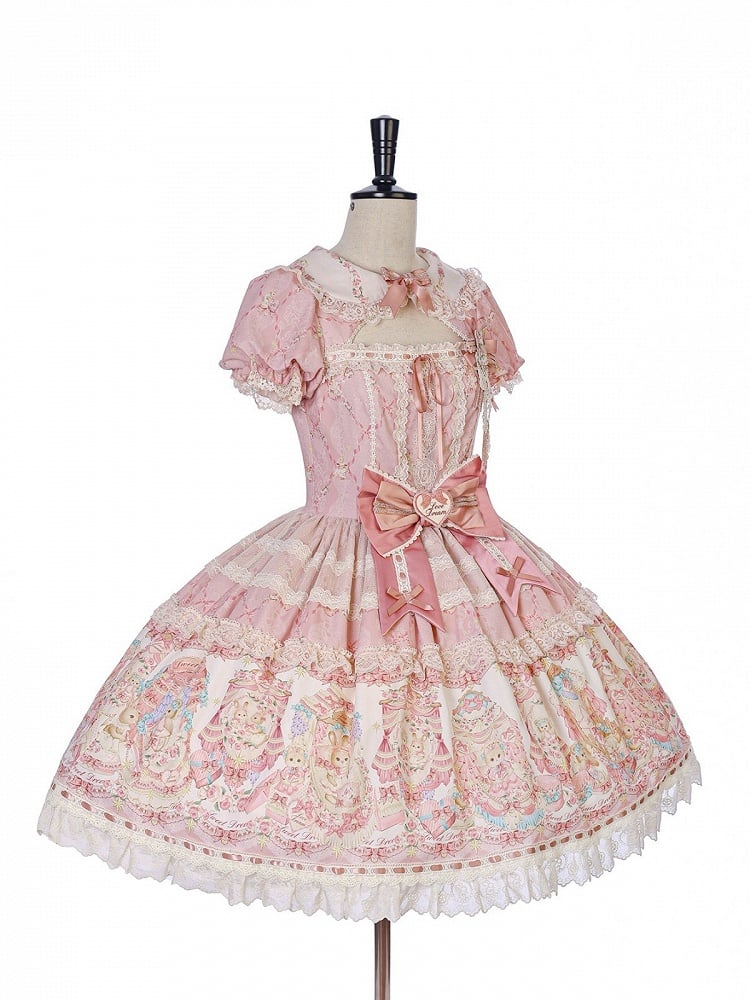 Peter Pan Collar OP Dress in Sweetheart Pink with Doll Theme, Lolita Style - Alice Girl