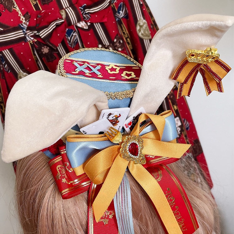 Circus Poker Hat Decorated Mini Ears Bow Light/Dark Bunny BlueRed Big