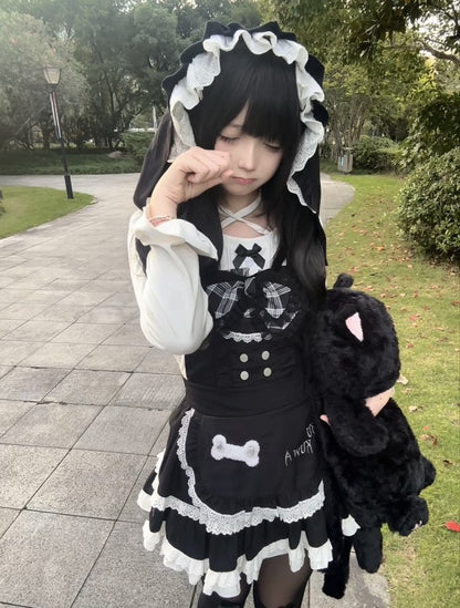 with Tiered Hat Cute Dress Ear Apron Detail Cat Alternative Suspender Black Detachable