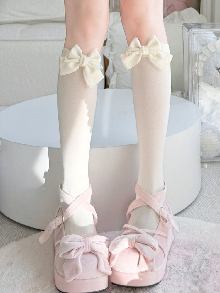 Beige Style with Lolita Accents (2 Colors: Stockings Bow