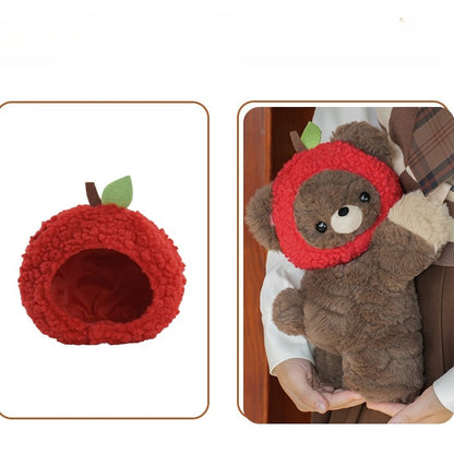 Brown Size Hat Red Bag Apple Bear Plush Backpack Backpack/Crossbody + Middle/Large Keychian