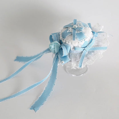 WhiteBlue Design Bowknot Floral Hat with And Heart Sweet Mini Lolita Clips Details
