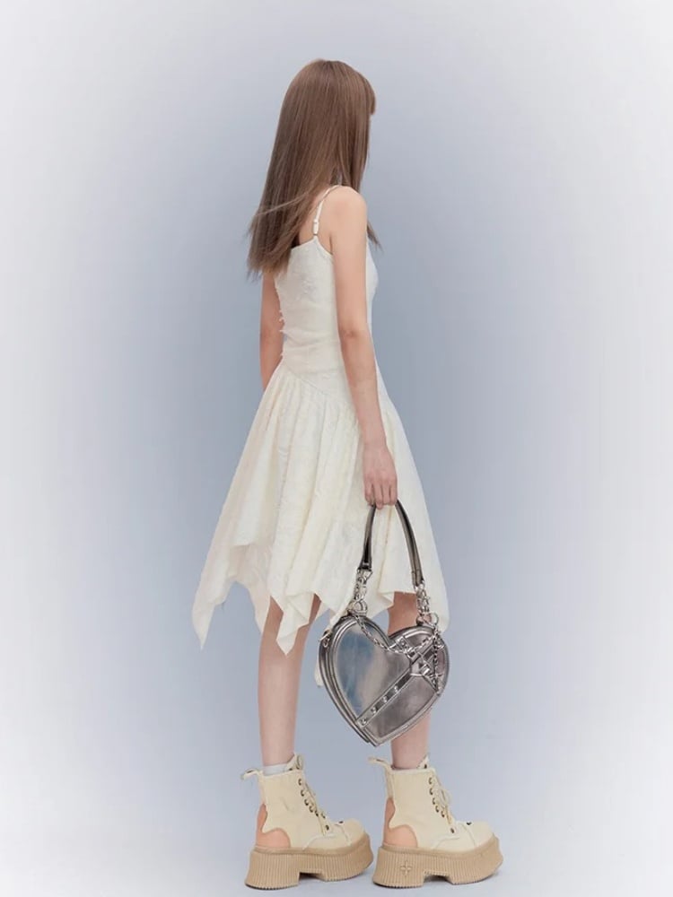 アプリコット アシンメトリー キャミワンピース パンク ウエストライン クロスディテール ハンカチヘム ウェイストランド