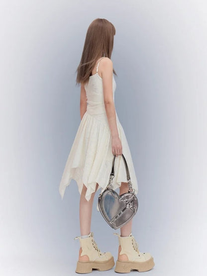 アプリコット アシンメトリー キャミワンピース パンク ウエストライン クロスディテール ハンカチヘム ウェイストランド