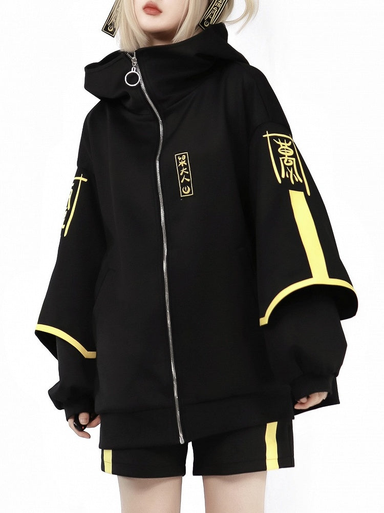 Jacket Sweatershirt Up Luminous Jirai Cyberpunk Kei Front Zip
