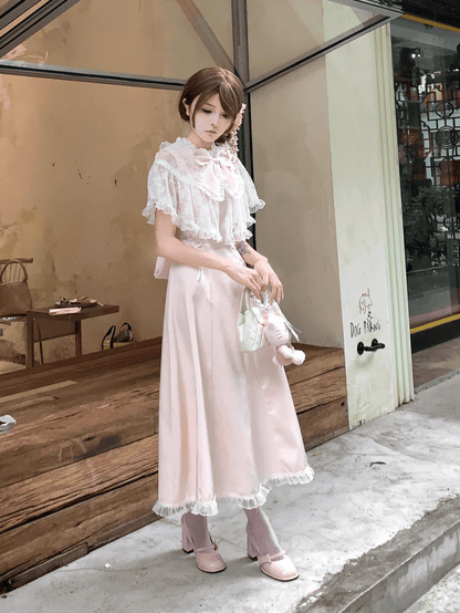 Lace-Up Waist with Pink Style Lace Polished Landmine Cape - Dress Sweet