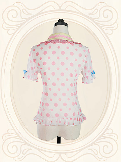 Polka Dot Sweet Lolita Short Puff Sleeve Blouse - Dollet