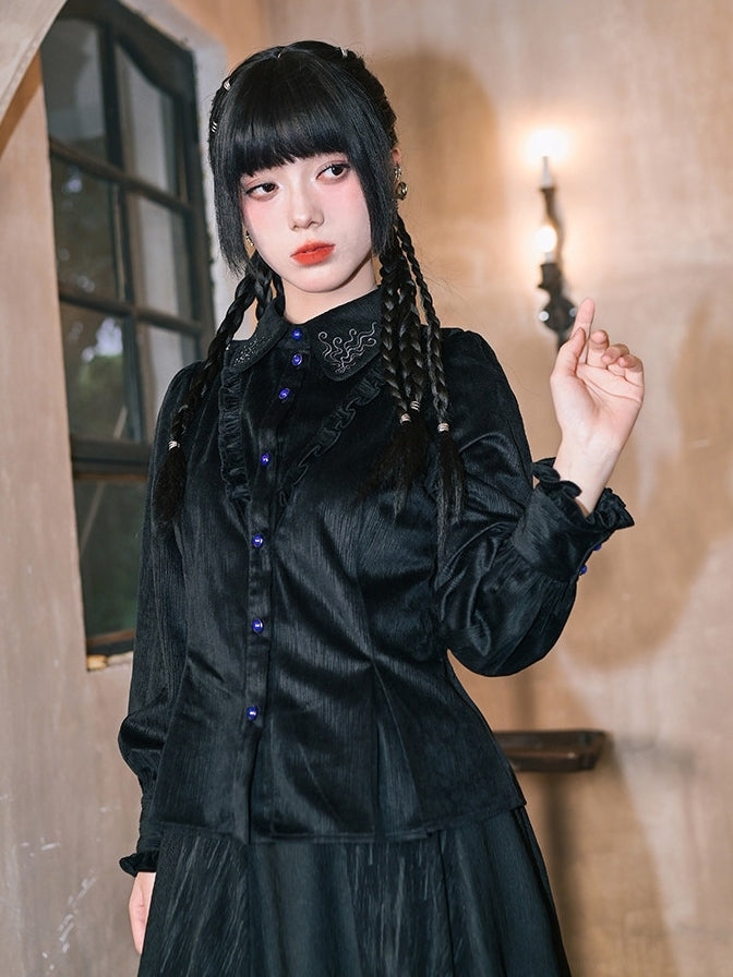 with Shirt Gothic Ruffle Sleeves Trim Black - Balloon