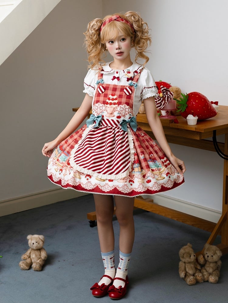 Cherry and Dessert Red Sweet Lolita Overall Dress