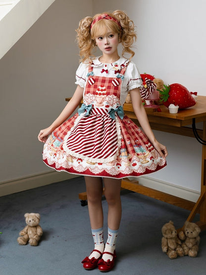 Cherry and Dessert Red Sweet Lolita Overall Dress