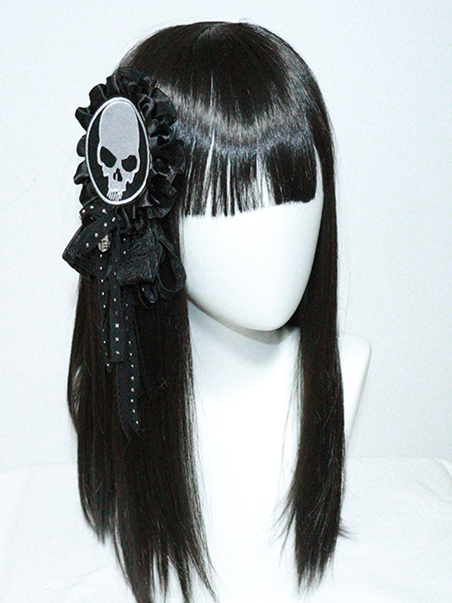 Punk-Schleifen-Applikation mit Skelett-Brosche, Schwarz