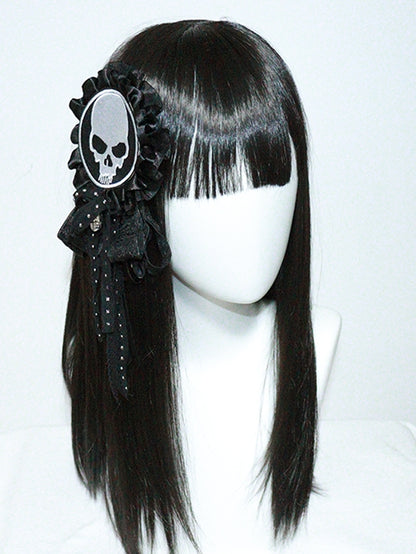 Punk-Schleifen-Applikation mit Skelett-Brosche, Schwarz